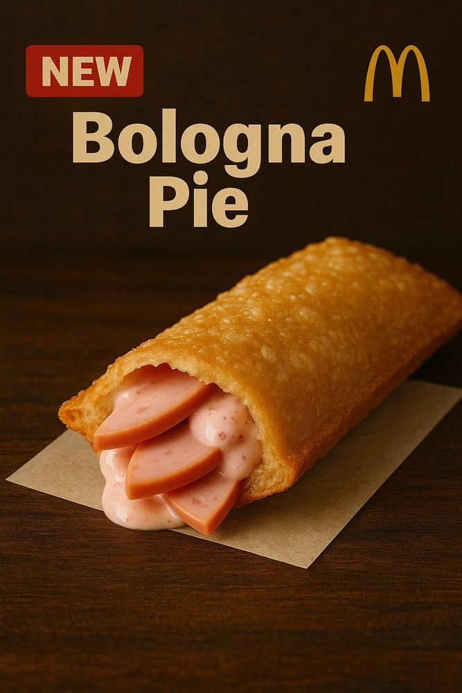 Cap off you balogna cravings with a savory balogna pie. This rich warm hand pie features country balogna, and filled with warmed balogna McFlurry. I’m lov(ech) loving it. 