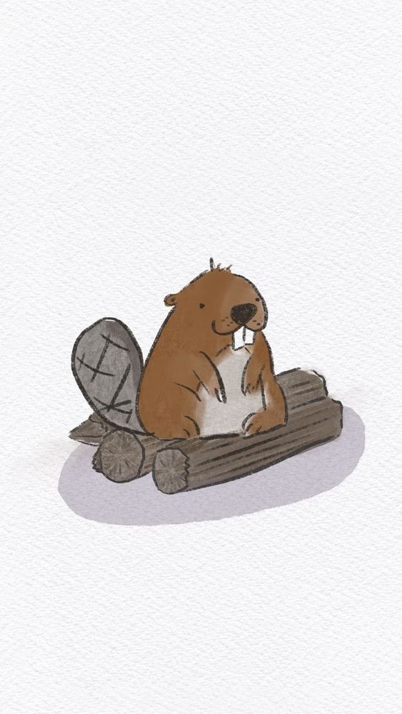 Dessin d'un castor sur un tas de bois