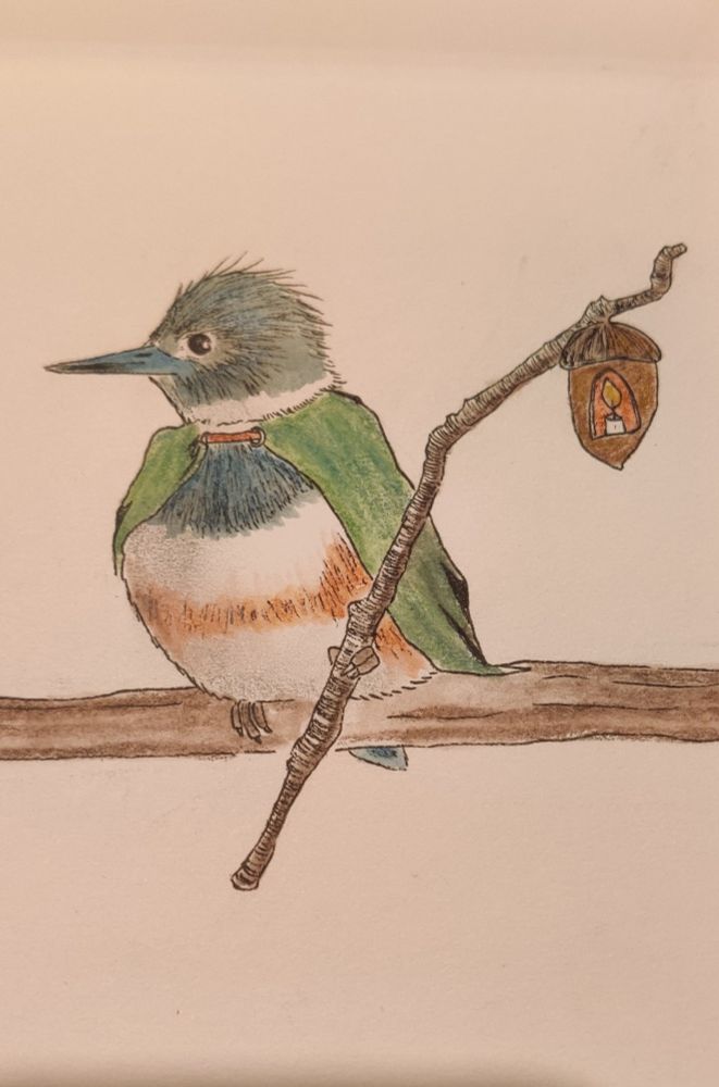 Dessin d'un oiseau drapé d'une cape
