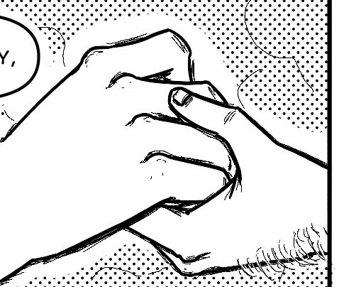 A close up of Liora's and Symund's clasped hands.