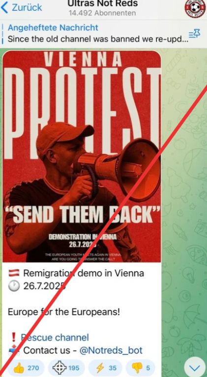 Screenshot aus dem "Ultras Not Reds" Telegram Kanal