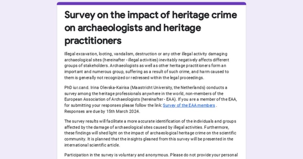 Survey on the impact of heritage crime on archaeologists and heritage practitioners