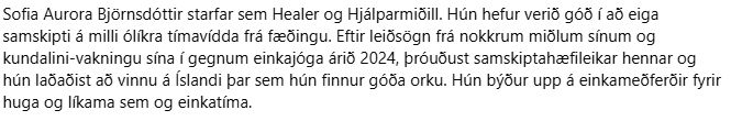 lýsing á nýjum starfsmanni sálarrannsóknarfélagi íslands. hún getur átt góð samskipti milli ólíkra vídda.