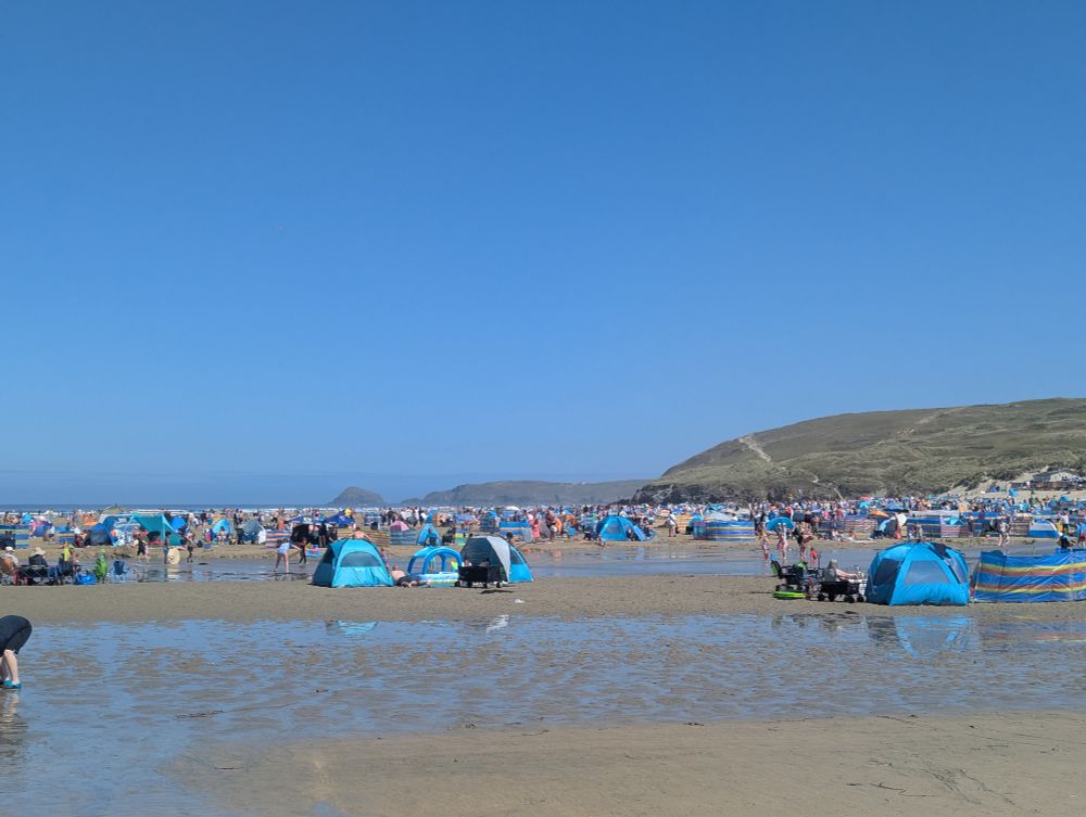 Perranporth beech covered in people 