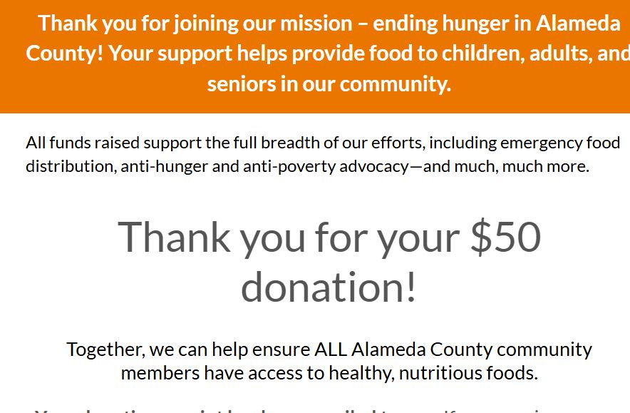 Donation receipt for Alameda County Community Food Bank