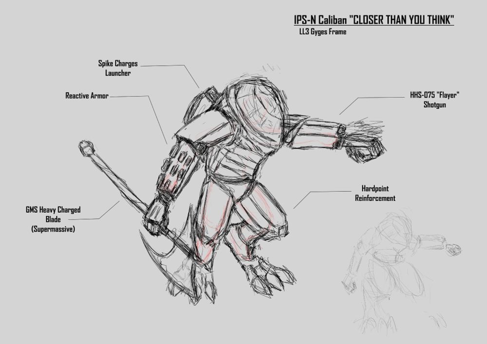 Sketch of lancer Caliban Mech "Closer Than You Think"