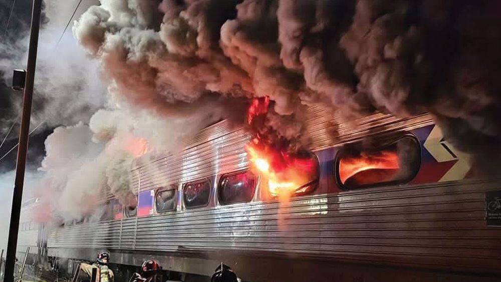 A SEPTA train fully on fire 
