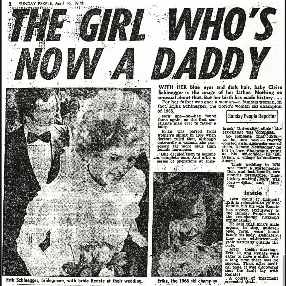 old newspaper with a headline that says “THE GIRL WHO IS NOW A DADDY”