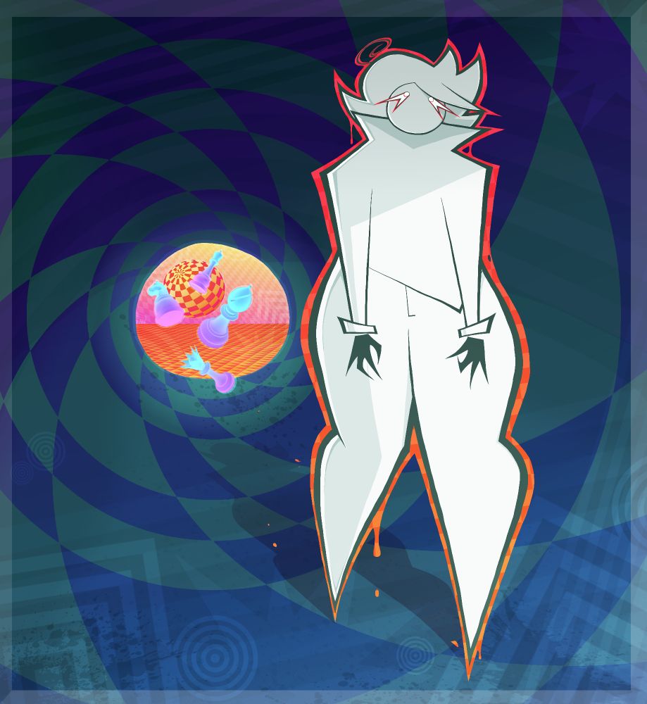 Character waltzing through tunnel with colorful patterns