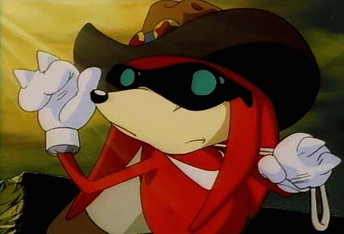 Knuckles from the Sonic OVA takes off his sunglasses and stares into the distance
