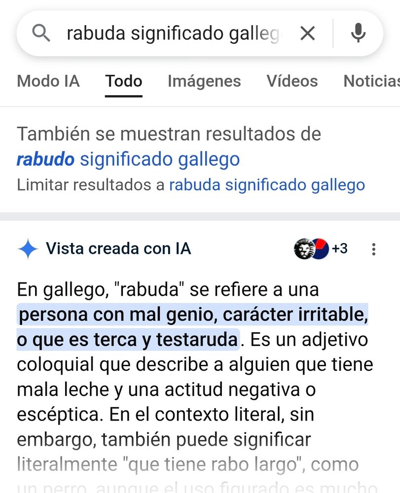 Búsqueda de Google de significado de rabuda