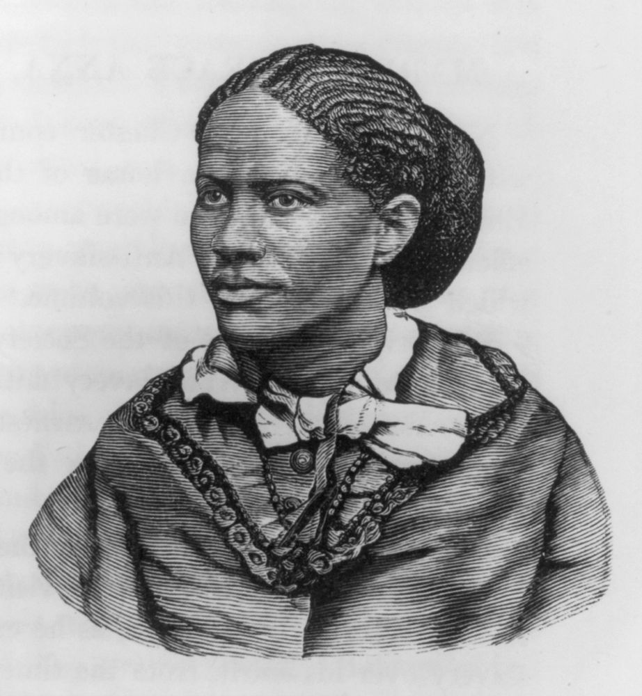 An engraving of a head-and-shoulders portrait of an African American woman (Frances Ellen Watkins Harper) in three-quarters profile. Wearing traveling clothes and her hair gathered in her signature chignon, she looks with calm determination to the viewer’s left. Originally in William Still's 1872 book The Underground Rail Road.
