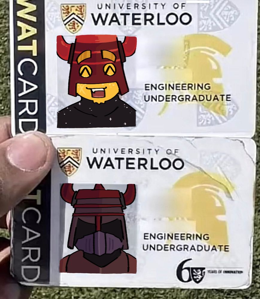 A photo of a person holding two ID cards. The first has Mr. Doombringer's original avatar drawn for the ID photo. The second has Doombringer's appearance as a killer in Forsaken draw for the ID photo. 