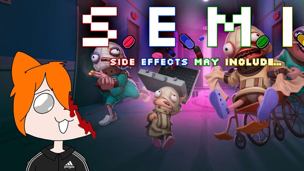 Promotional image for a S.E.M.I. - Side Effects May Include... stream.
Art by @chromacielo.bsky.social