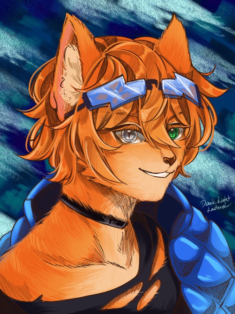 Artwork featuring a bust illustration of Furry Nyan.

Art by @darklightlantern.bsky.social