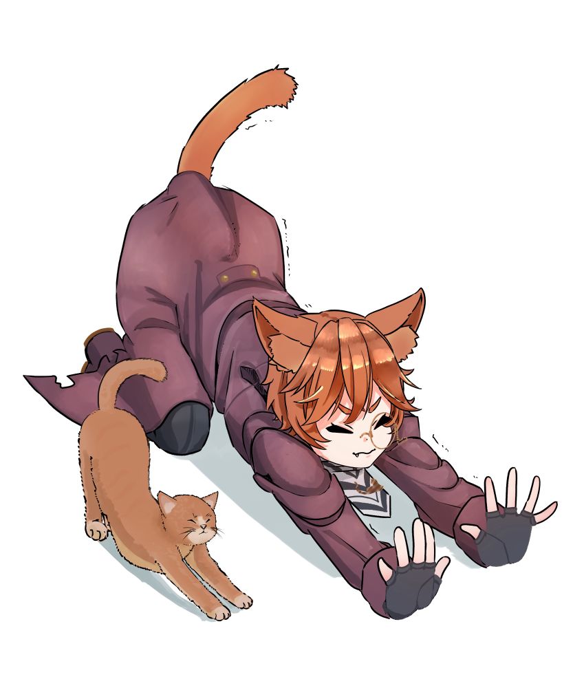 Art featuring Nyan and an Orange Cat stretching, ass up and hands in front.

🎨: x.com/ZERO04896436586