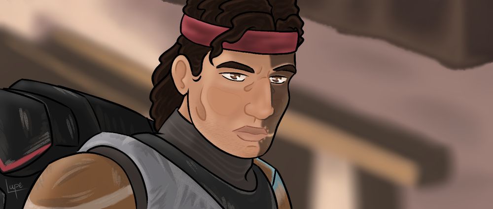 Screenshot redraw of Hunter from The Bad Batch, during the final scene in Season 3 Episode 5 'The Return'