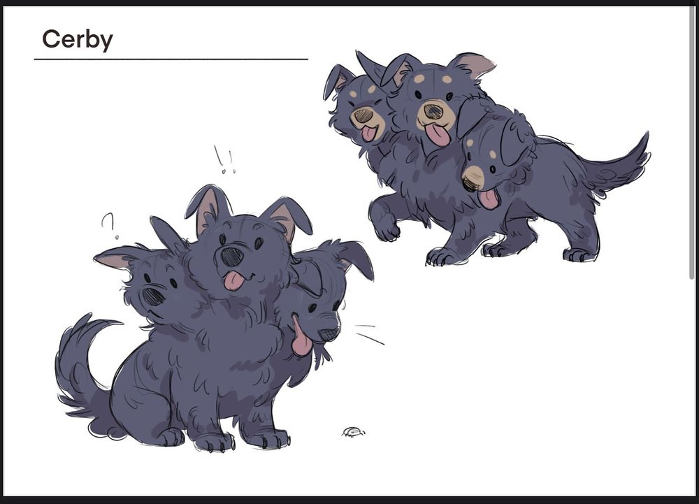 Sketch of Cerby by Jane Pica, the Cerbus pup from Warriors and a Wee Wonder. All three heads nice, as Diana says. 