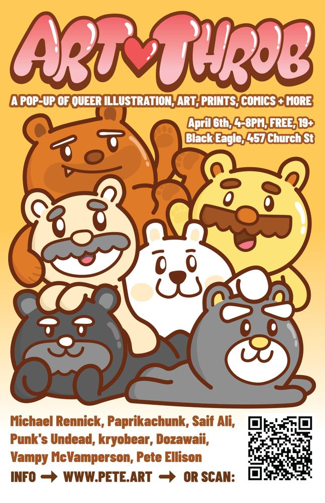 Art Throb poster featuring a sloth of cartoon bears all over each other