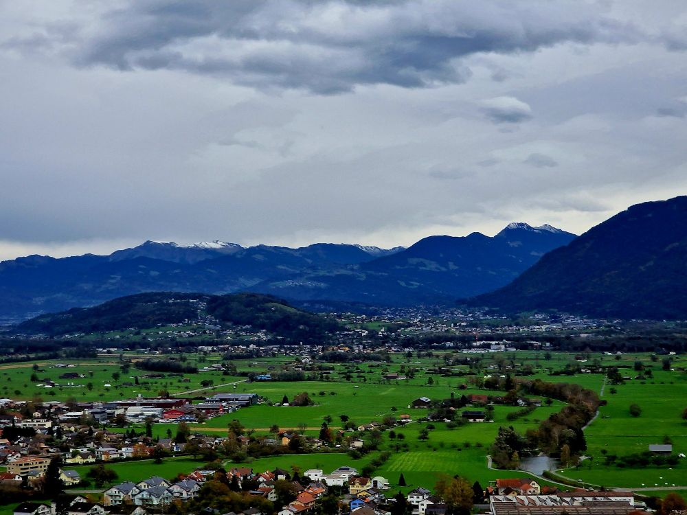 View over the St Gallen Rhine Valley out of the bus window on the ascend of the PostAuto line 790 from Buchs SG to Wildhaus