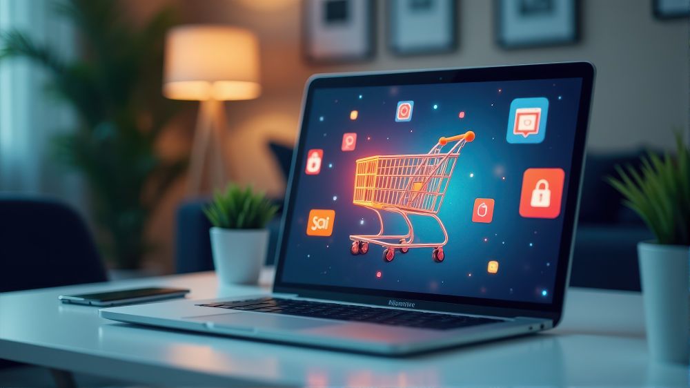 Lap top avec chariot de supermarché