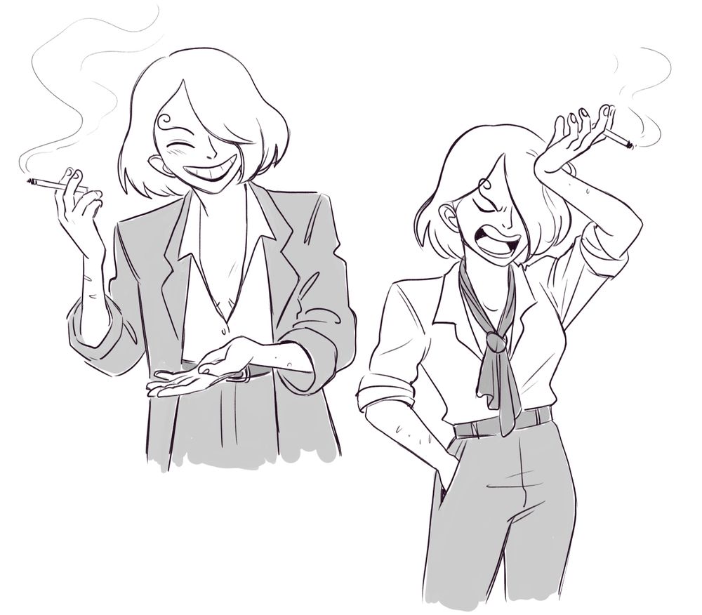 Two sketches of a genderbent version of Sanji from One Piece