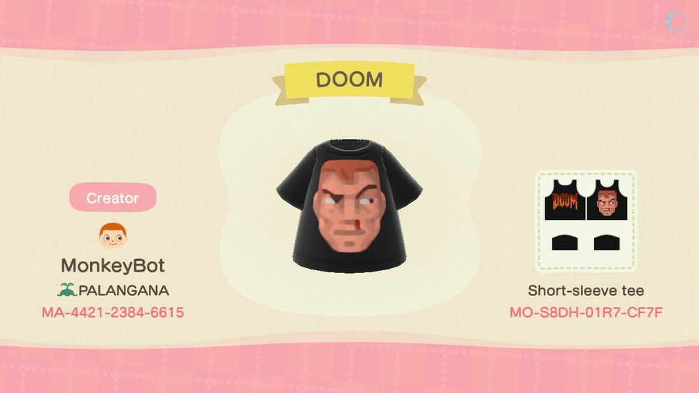 A Doom Guy t-shirt texture for Animal Crossing on switch