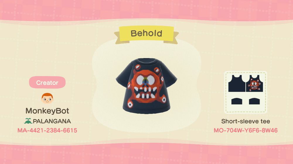 A Beholder t-shirt texture for Animal Crossing on switch