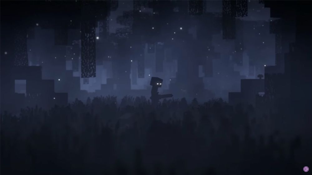 Herobrine on a dark forest hidden in the fog