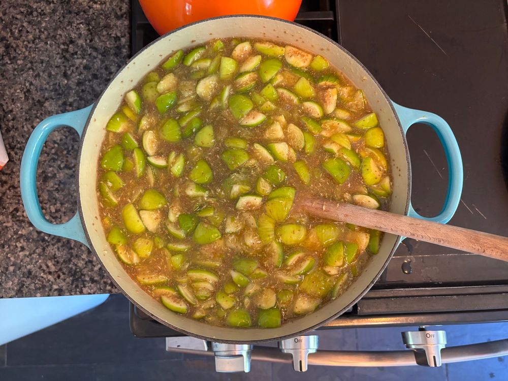 Chopped figs simmering on a stovetop