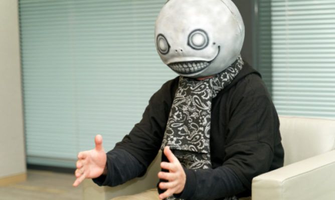 Game designer Yoko Taro in his famous mask.