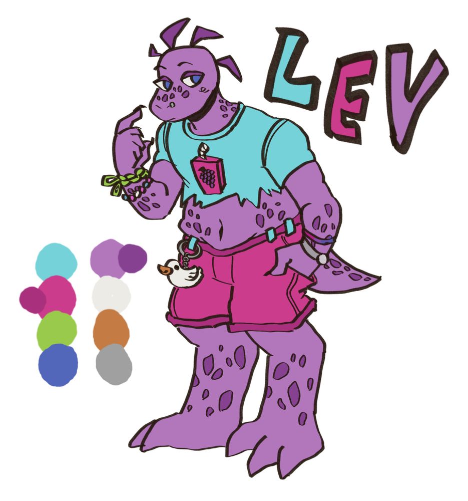 Cartoon drawing of a purple lizard alien original character