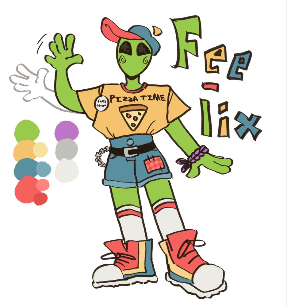 Cartoon drawing of a green man alien original character