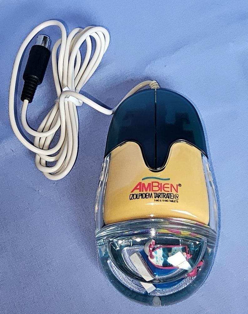 An ambien branded retro computer mouse 