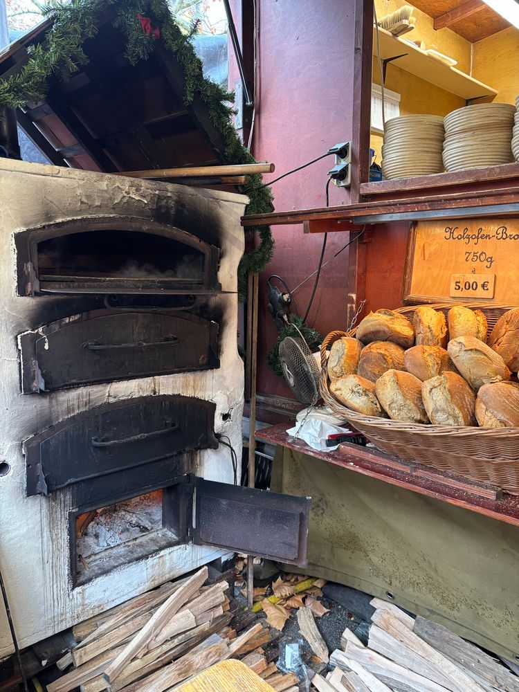 A rustic bread oven at a Christmas market 