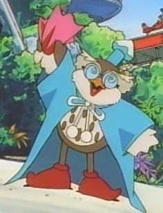 Old Man Owl from the sonic ova, a humanoid owl with big round glasses and a blue wizard(?) cloak