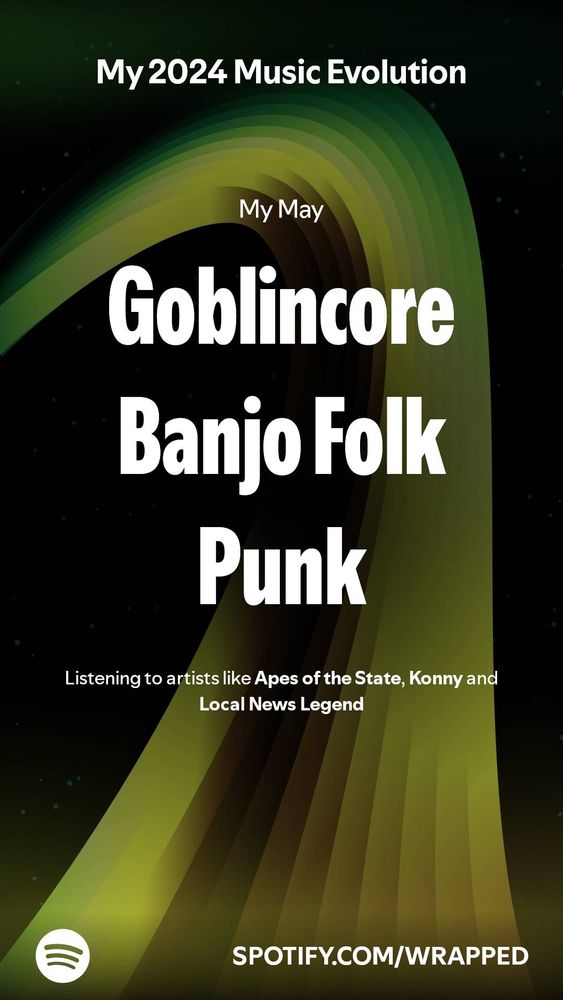 Spotify telling me that I listened to goblincore banjo folk punk because I listened to apes of the state, konny and local news legend