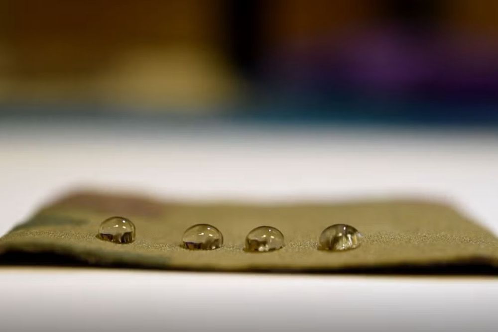 This piece of fabric is coated with a new non-stick material made via a technique called nanoscale fletching, developed by researchers in the department of mechanical and industrial engineering in U of T's Faculty of Applied Science & Engineering