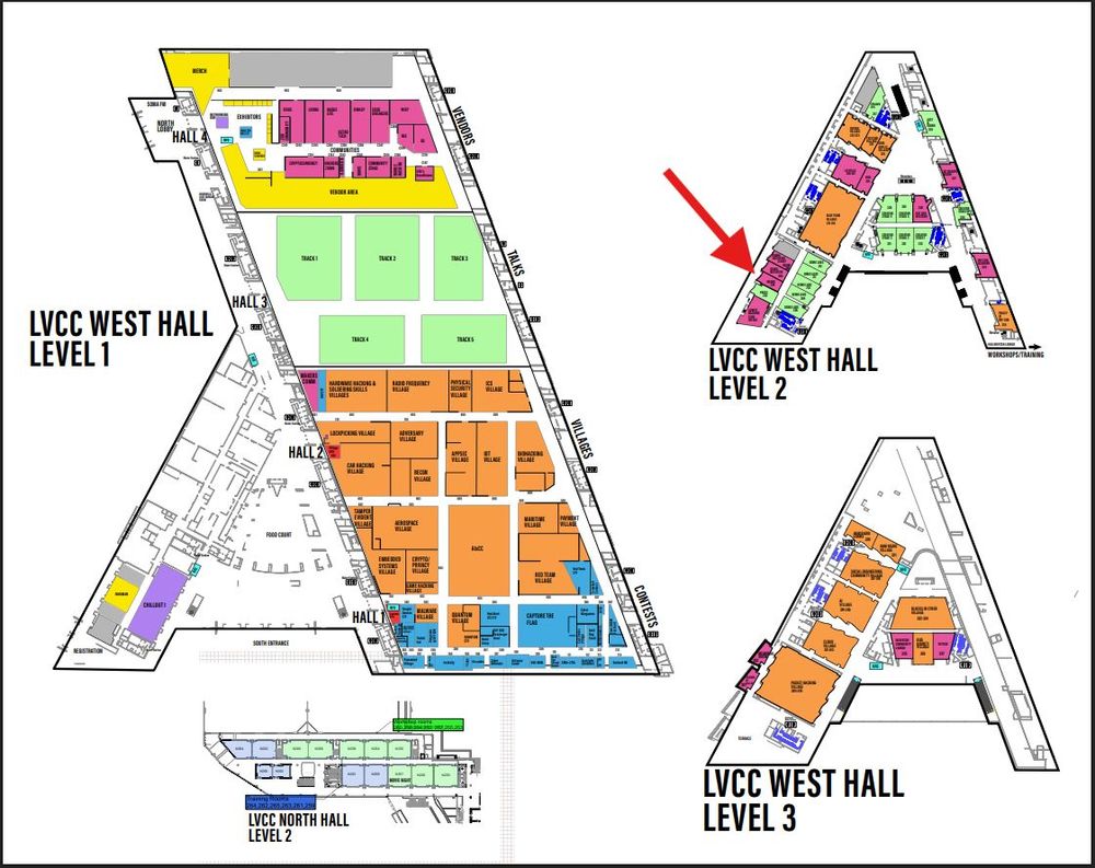 Map of the Las Vegas Convention Center showing where the noob village is located on level 2