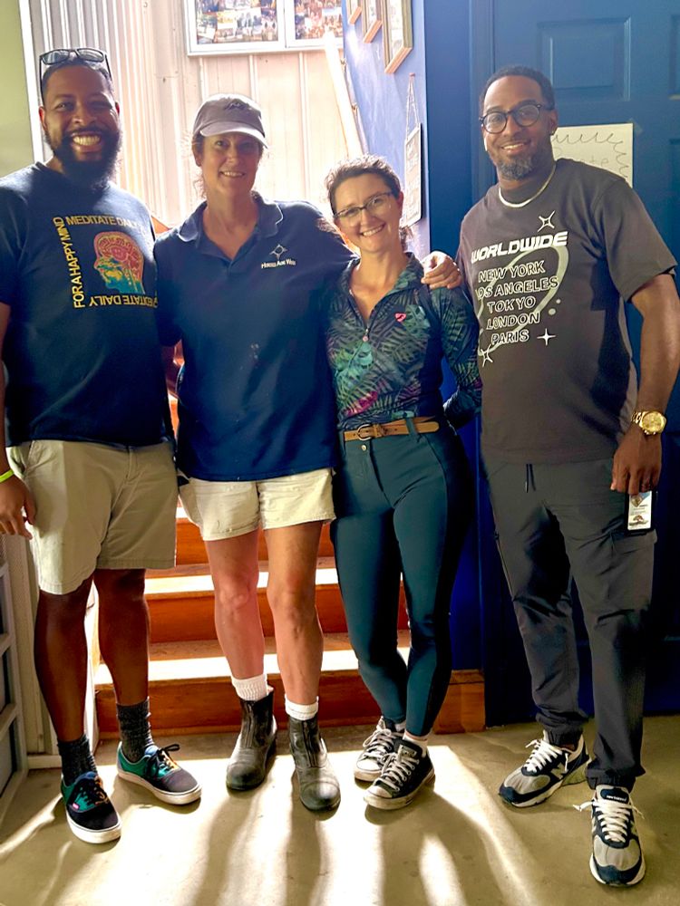 R-L: Melvin Jews from Baltimore City HHCC group; Charish and Emily from Hundred Acre Wood, hosting facility and equine facilitators; Jamar Pinkett from HHCC’s Cambridge office. 