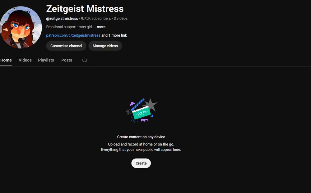 Nina's YouTube channel page with the Restricted Mode turned on.  It shows 0 videos