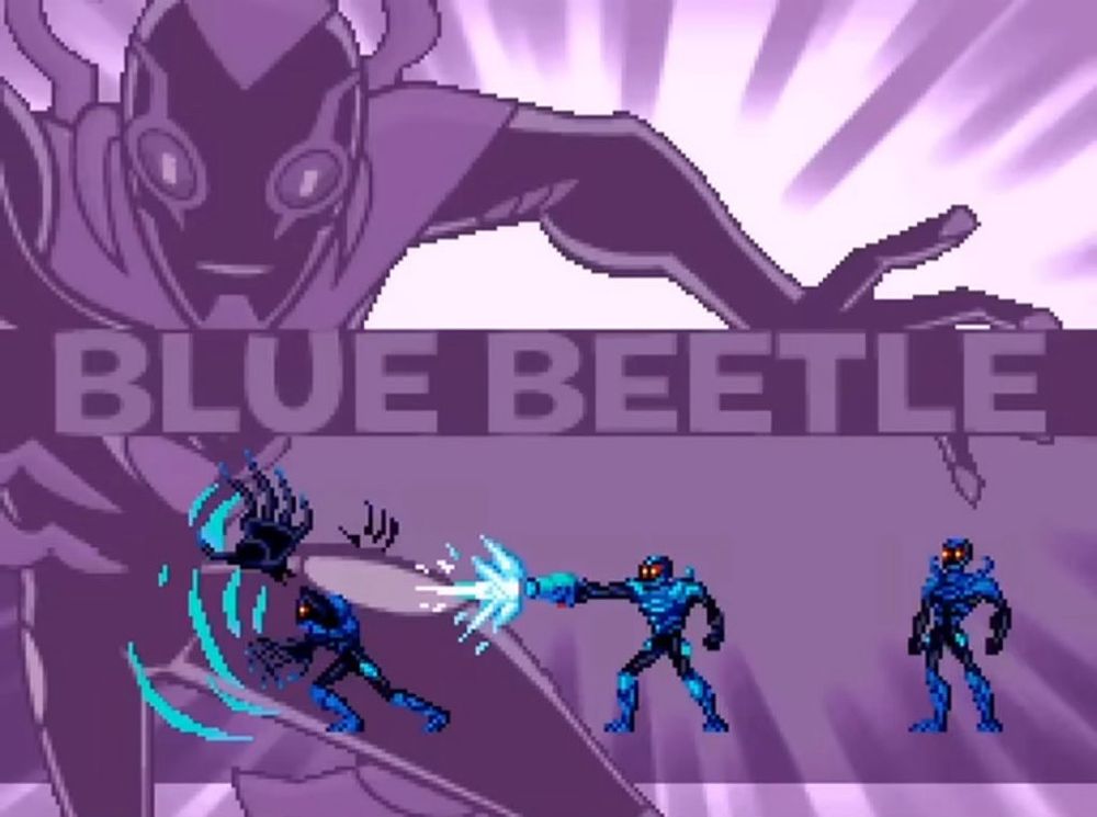 Screenshot of Blue Beetle in Batman: The Brave and the Bold game for Nintendo DS.