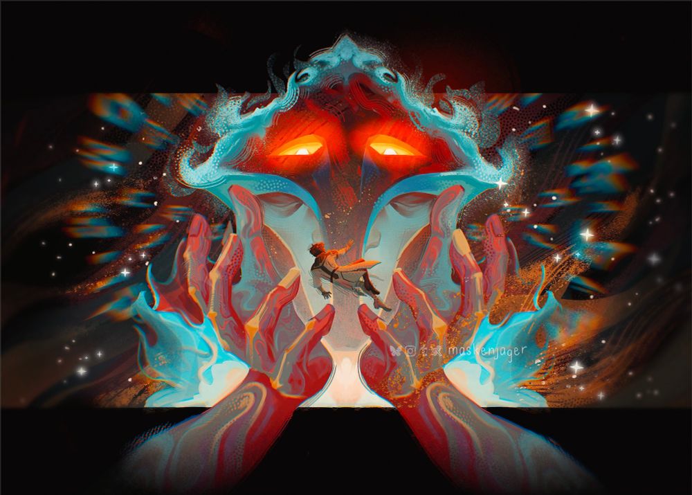Giant Arcane Herald from Arvane holding Jayce in his hands
