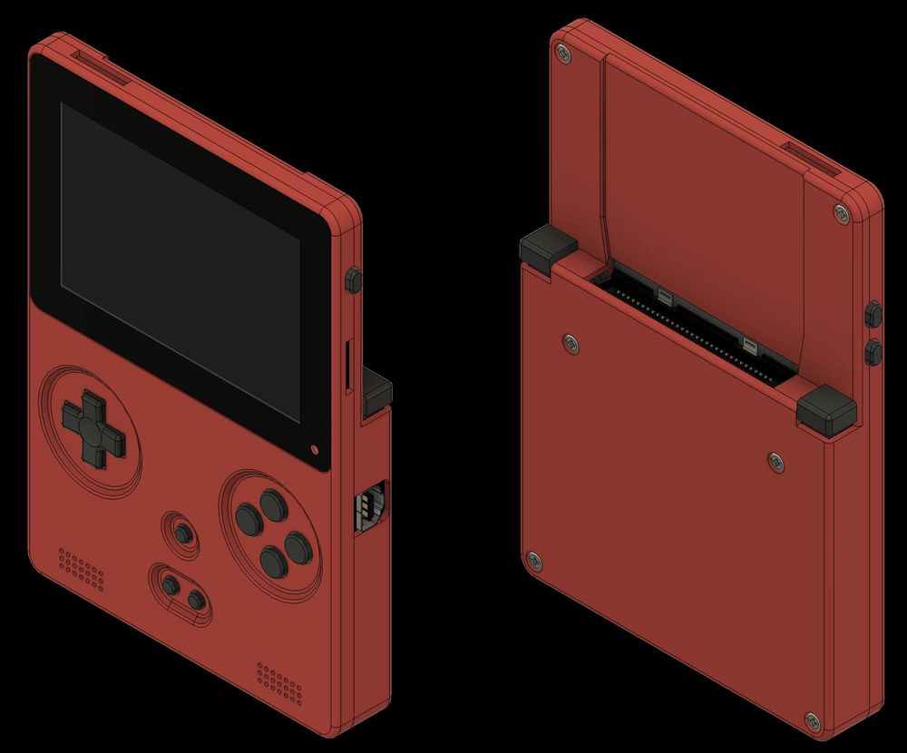 3d render photo  game bub console in red with front and back view
