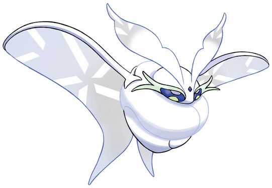 Frosmoth, a big white fluffy moth pokemon with no visible legs