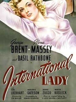 Cartel en inglés que se centra en la figura de Ilona Massey (actriz de origen húngaro), aquí en forma de dibujo sin demasiado parecidoy  que destaca sus pechos. Aparece tendida, en diagonal en la parte superior de la imagen, con cabello rubio con rizos y un vestido lila muy claro. La parte inferior está ocupada por los títulos y nombres de los actores