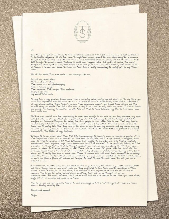 taylor swift’s masters announcement letter 