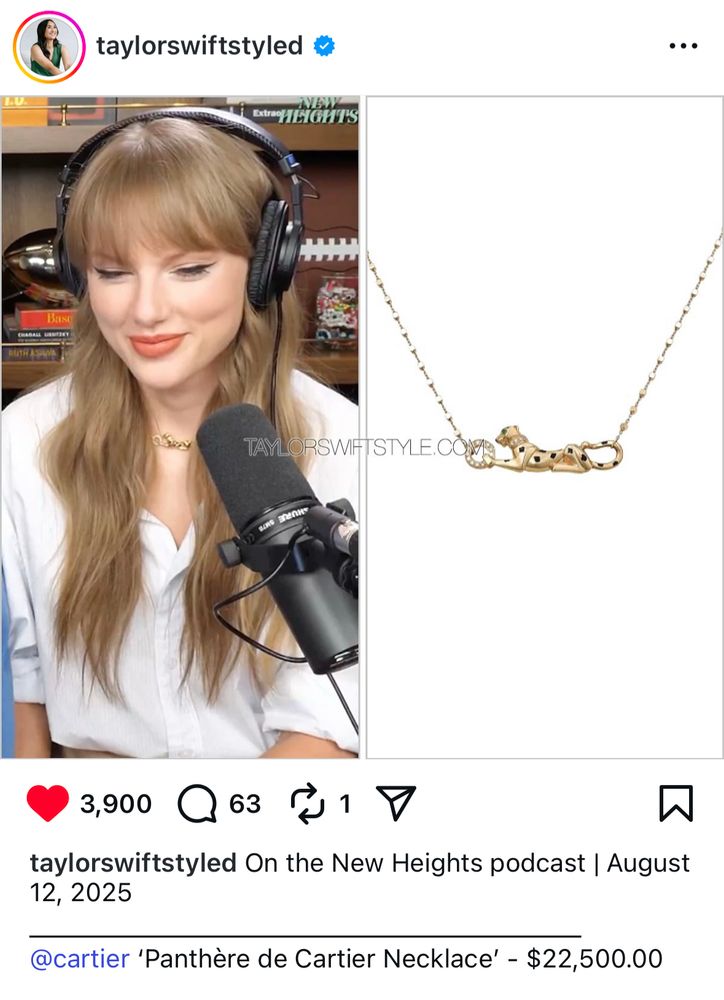 taylor swift wearing ‘panthère de cartier necklace’ on the new heights podcast 