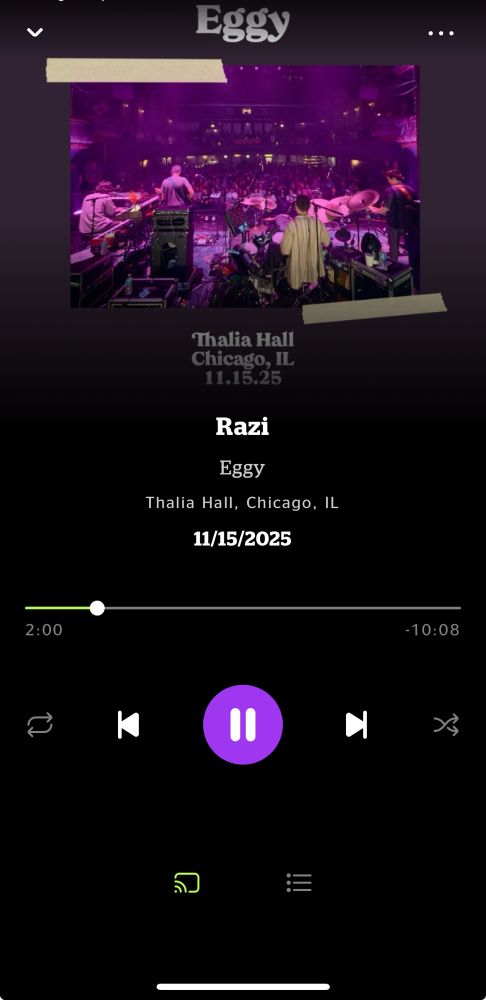 Screenshot of the nugs app of eggy from 11/15/25 playing Razi