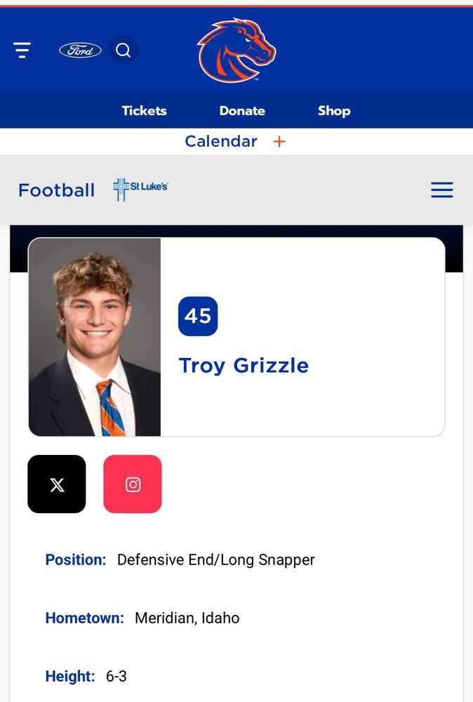 Headshot of Boise State long snapper Troy Grizzle